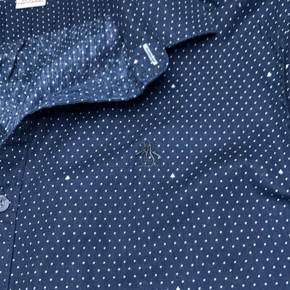 Original Penguin Navy Blue Button up collared shirt with dots and arrows XL - Picture 5 of 8